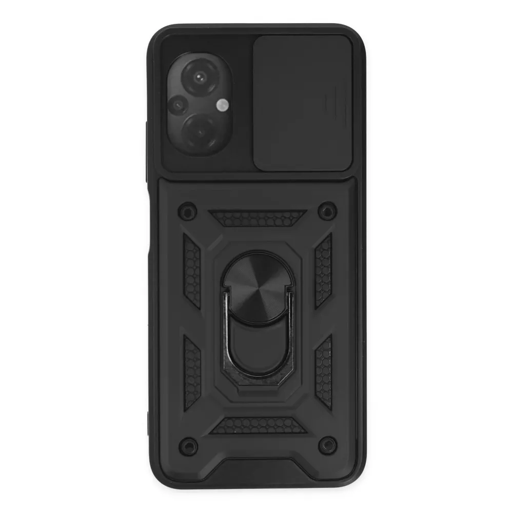Newface Xiaomi Poco M5 Kılıf Pars Lens Yüzüklü Silikon - Siyah