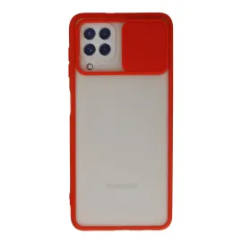 Newface Samsung Galaxy A22 Kılıf Palm Buzlu Kamera Sürgülü Silikon - Kırmızı