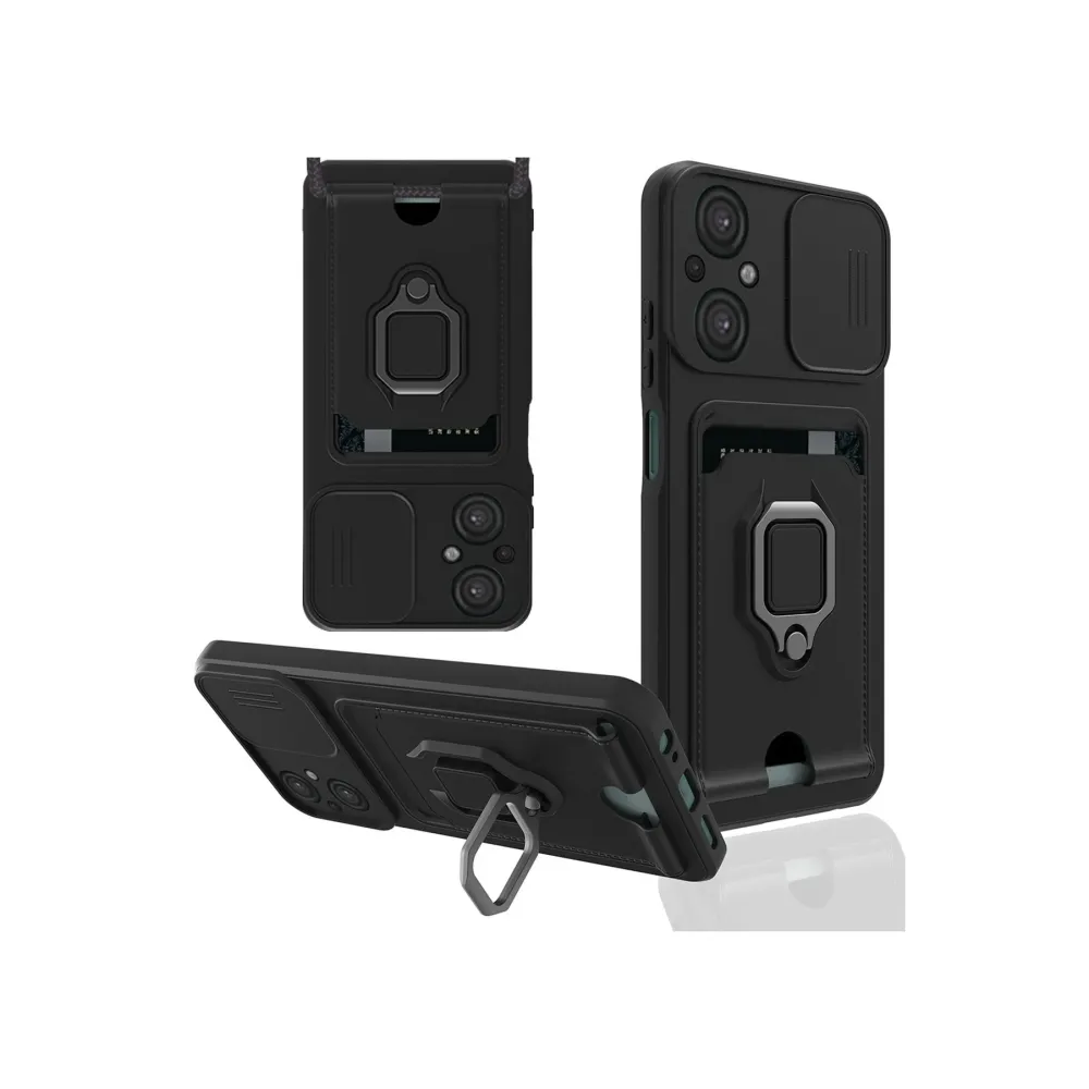 Newface Xiaomi Poco M5 Kılıf Zuma Kartvizitli Yüzüklü Silikon - Siyah