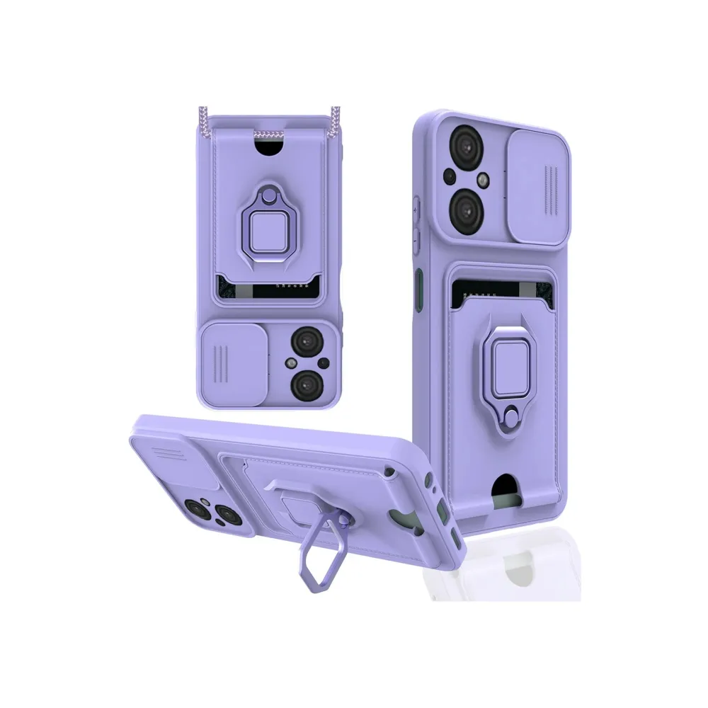 Newface Xiaomi Poco M5 Kılıf Zuma Kartvizitli Yüzüklü Silikon - Lila