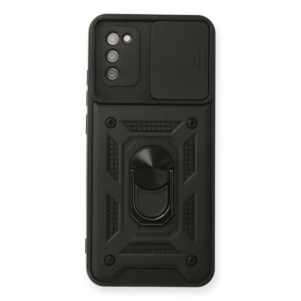 Newface Samsung Galaxy A03S Kılıf Pars Lens Yüzüklü Silikon - Siyah