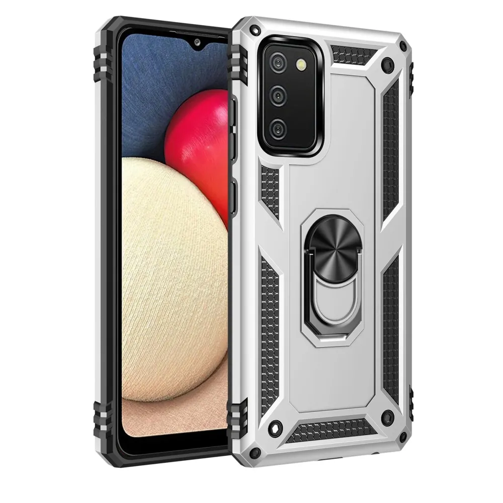 Newface Samsung Galaxy A03S Kılıf Sofya Yüzüklü Silikon Kapak - Gümüş