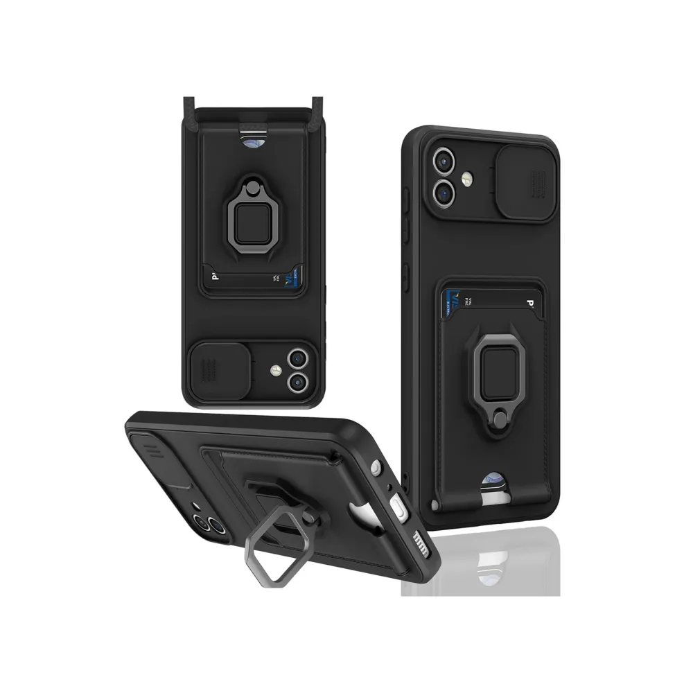 Newface Samsung Galaxy A05 Kılıf Zuma Kartvizitli Yüzüklü Silikon - Siyah