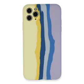 Newface Iphone 11 Pro Kılıf Ebruli Lansman Silikon - Sarı-Lila