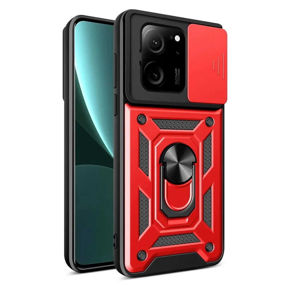 Newface Xiaomi Mi 13T Pro Kılıf Pars Lens Yüzüklü Silikon - Kırmızı