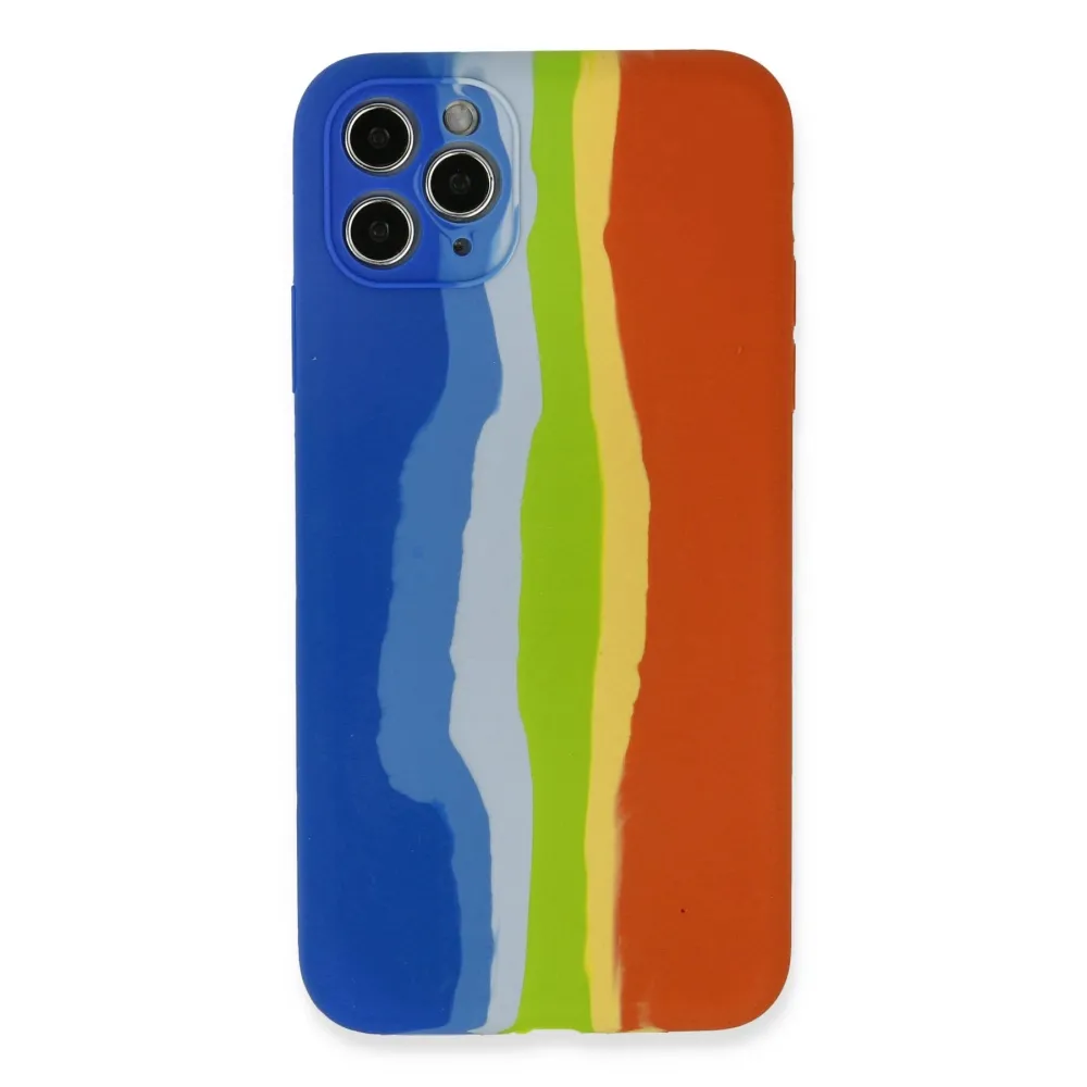 Newface Iphone 11 Pro Kılıf Ebruli Lansman Silikon - Mavi-Turuncu