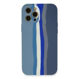 Newface Iphone 12 Pro Kılıf Ebruli Lansman Silikon - Mavi-Gri