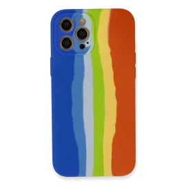 Newface Iphone 12 Pro Kılıf Ebruli Lansman Silikon - Mavi-Turuncu