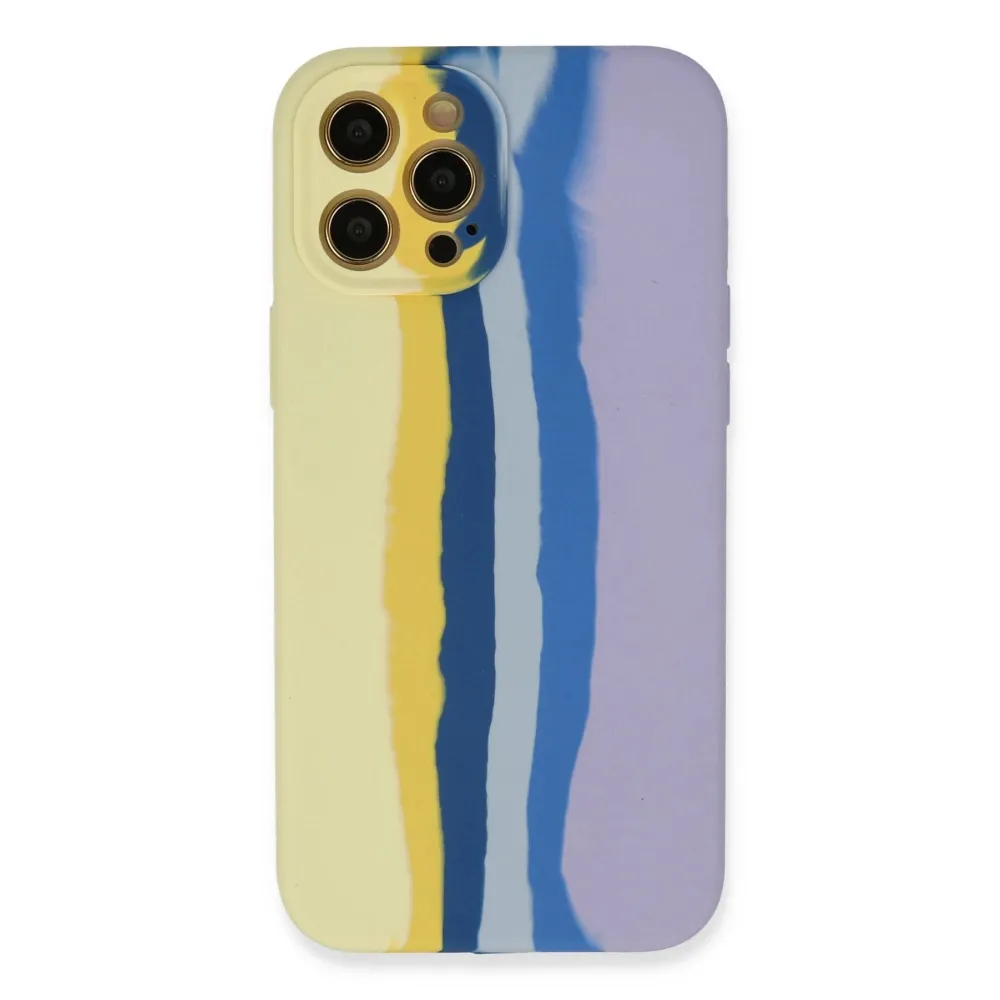 Newface Iphone 12 Pro Max Kılıf Ebruli Lansman Silikon - Sarı-Lila