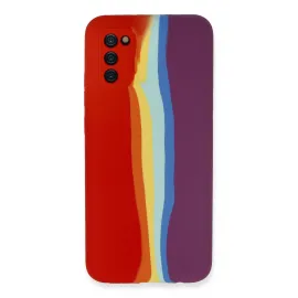 Newface Samsung Galaxy A03S Kılıf Ebruli Lansman Silikon - Kırmızı-Mor