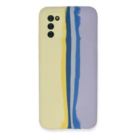 Newface Samsung Galaxy A03S Kılıf Ebruli Lansman Silikon - Sarı-Lila