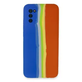 Newface Samsung Galaxy A03S Kılıf Ebruli Lansman Silikon - Mavi-Turuncu