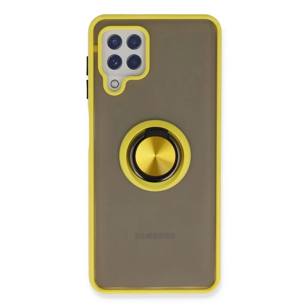 Newface Samsung Galaxy A22 Kılıf Montreal Yüzüklü Silikon Kapak - Sarı