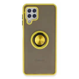 Newface Samsung Galaxy A22 Kılıf Montreal Yüzüklü Silikon Kapak - Sarı