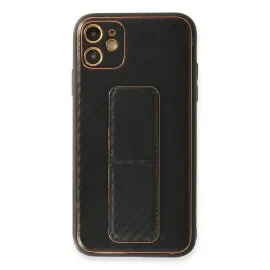 Newface Iphone 12 Kılıf Coco Karbon Standlı Kapak - Siyah