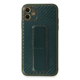 Newface Iphone 12 Kılıf Coco Karbon Standlı Kapak - Yeşil