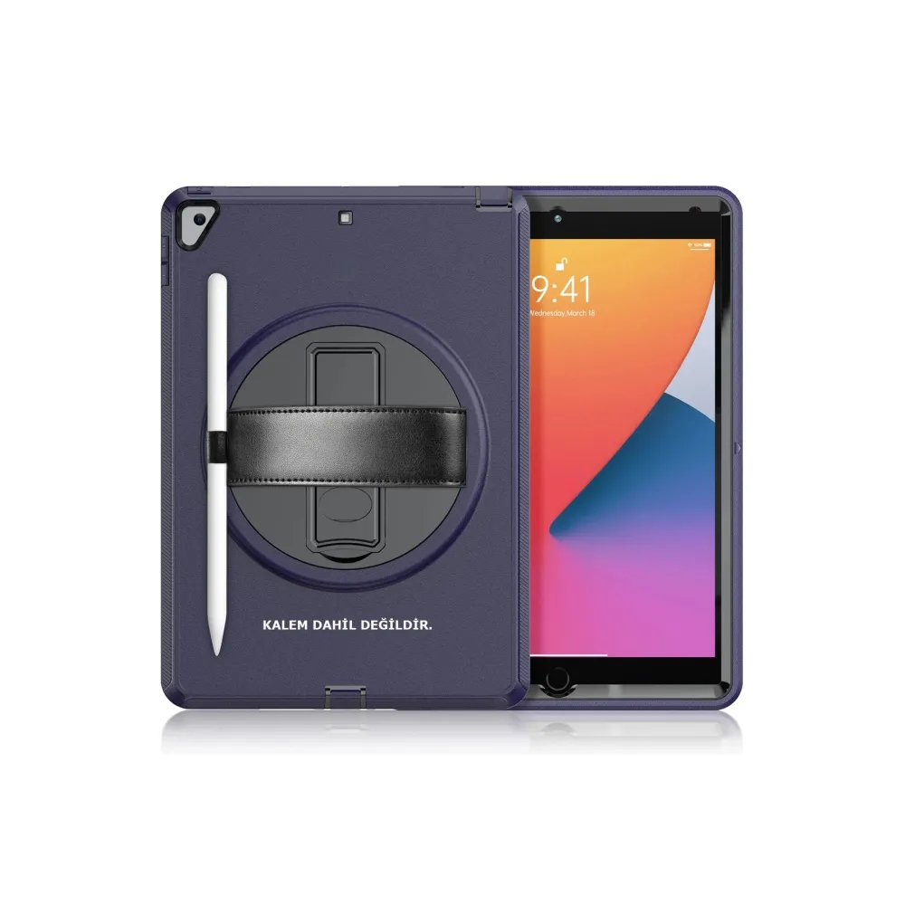 Newface iPad 10.2 (7.nesil) Kılıf Hand Strap Tablet Kılıfı - Lacivert