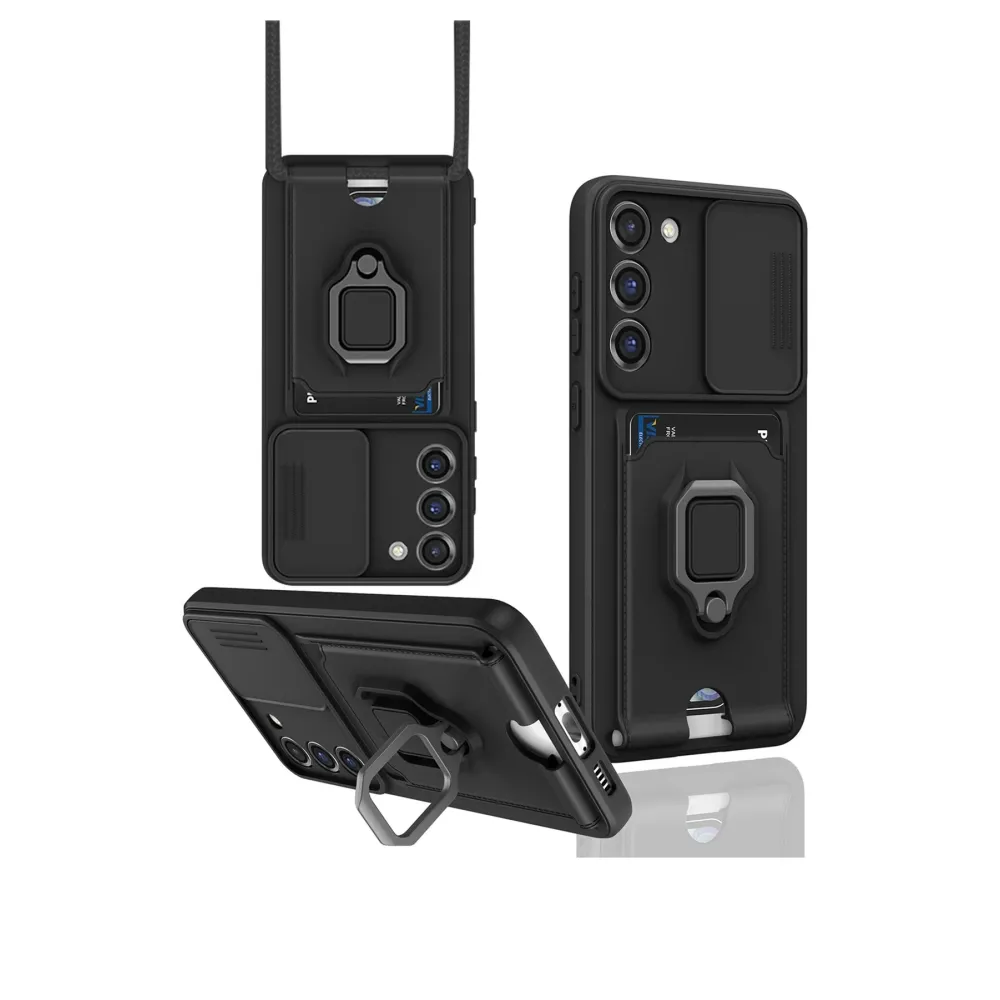 Newface Samsung Galaxy S24 Plus Kılıf Zuma Kartvizitli Yüzüklü Silikon - Siyah