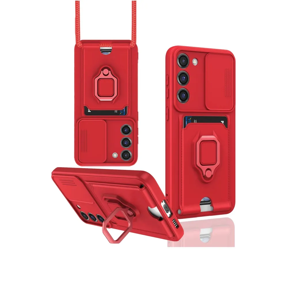 Newface Samsung Galaxy S24 Plus Kılıf Zuma Kartvizitli Yüzüklü Silikon - Kırmızı