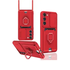 Newface Samsung Galaxy S24 Plus Kılıf Zuma Kartvizitli Yüzüklü Silikon - Kırmızı