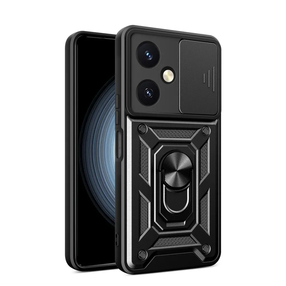 Newface Vivo Y27 Kılıf Pars Lens Yüzüklü Silikon - Siyah