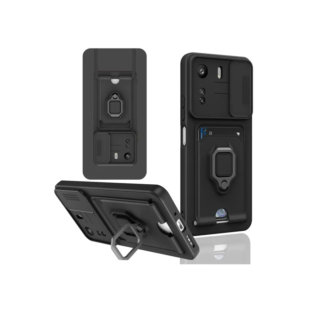 Newface Xiaomi Redmi 13C Kılıf Zuma Kartvizitli Yüzüklü Silikon - Siyah