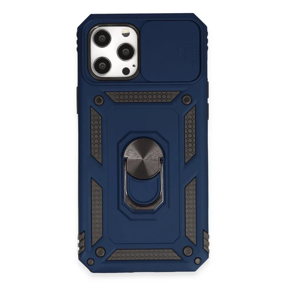 Newface Iphone 12 Pro Max Kılıf Pars Lens Yüzüklü Silikon - Lacivert
