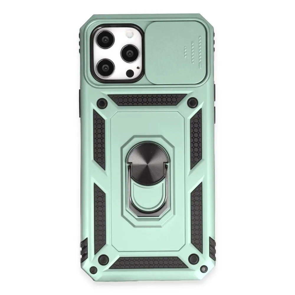 Newface Iphone 12 Pro Max Kılıf Pars Lens Yüzüklü Silikon - Yeşil