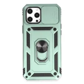 Newface Iphone 12 Pro Max Kılıf Pars Lens Yüzüklü Silikon - Yeşil