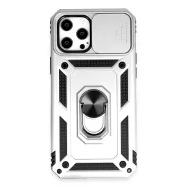 Newface Iphone 12 Pro Max Kılıf Pars Lens Yüzüklü Silikon - Gümüş
