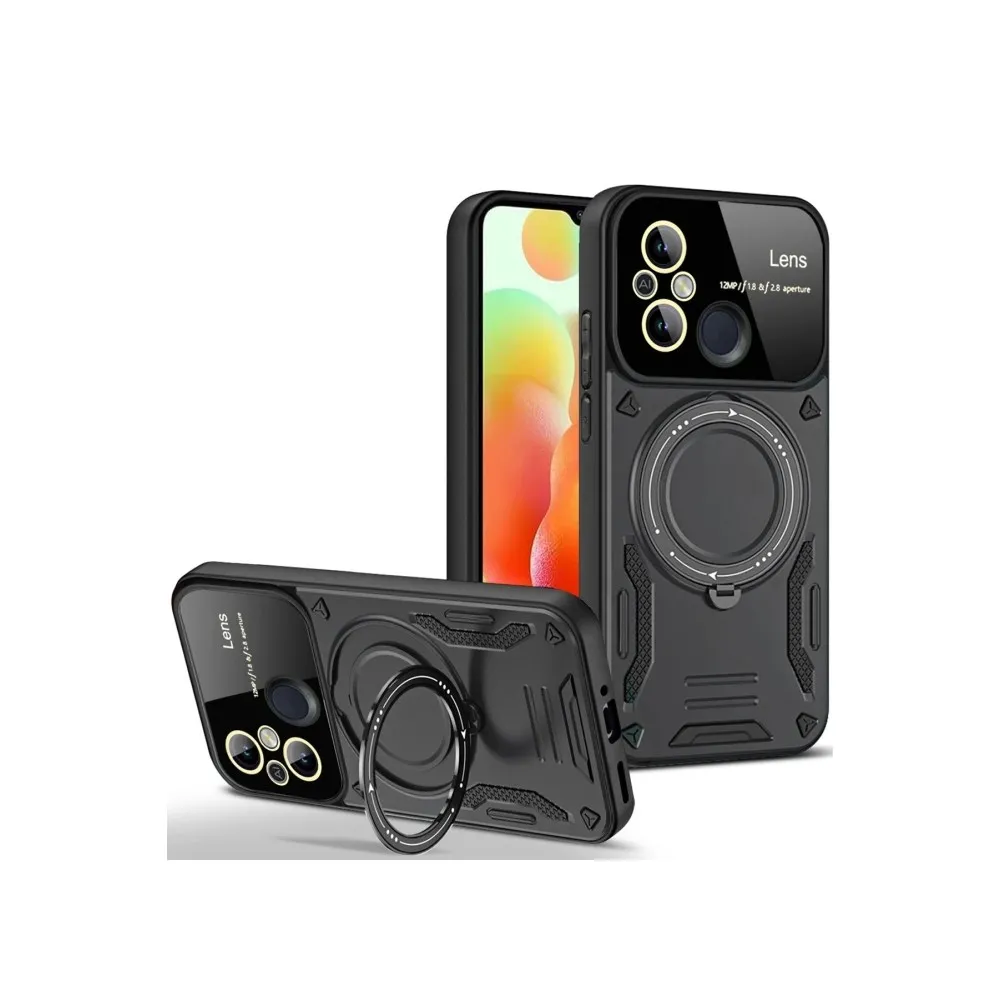 Newface Xiaomi Redmi 12C Kılıf Joy Lens Standlı Kapak - Siyah