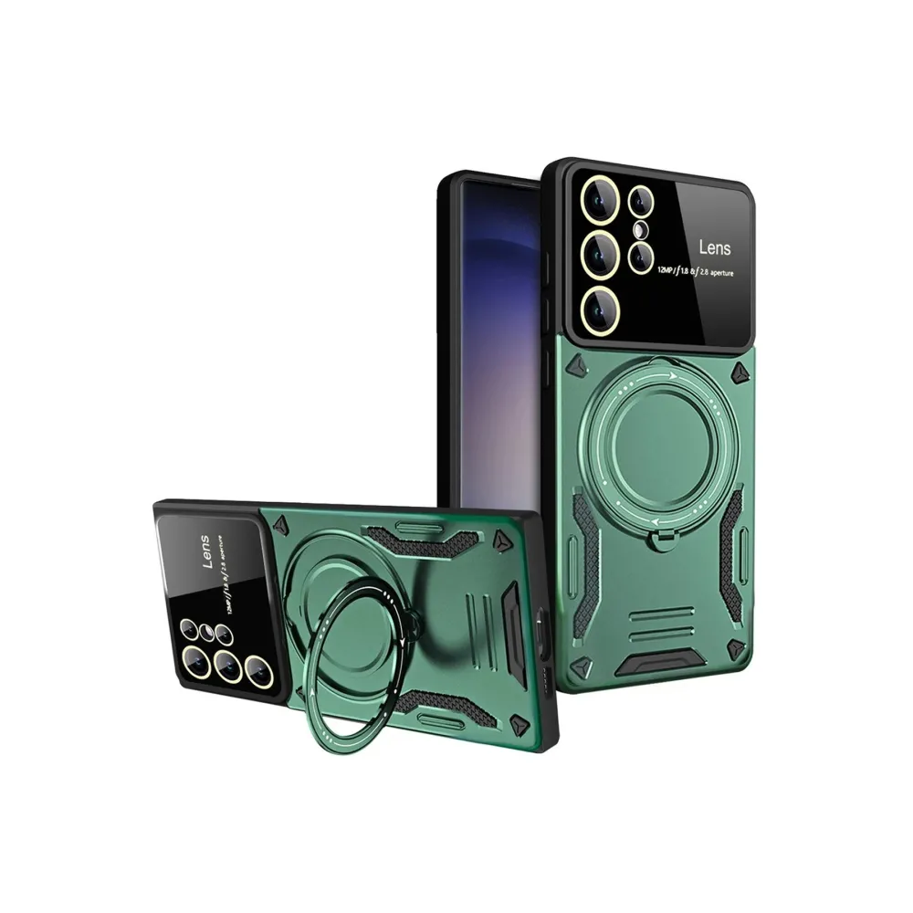 Newface Samsung Galaxy S25 Ultra Kılıf Joy Lens Standlı Kapak - Koyu Yeşil