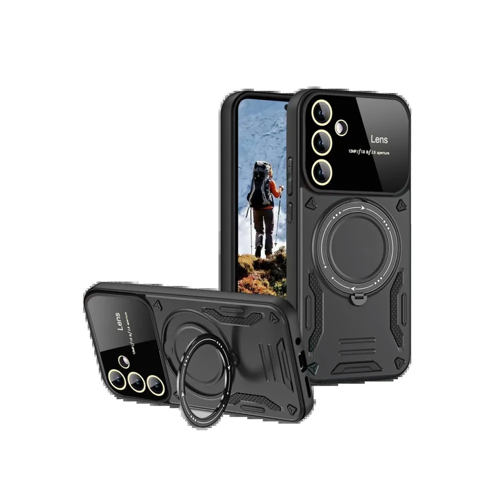 Newface Samsung Galaxy S24 Fe Kılıf Joy Lens Standlı Kapak - Siyah