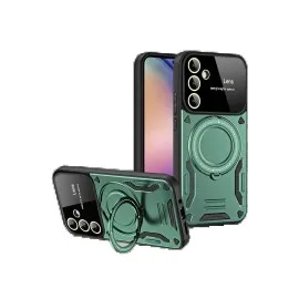 Newface Samsung Galaxy S24 Fe Kılıf Joy Lens Standlı Kapak - Koyu Yeşil