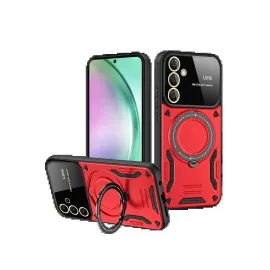 Newface Samsung Galaxy S24 Fe Kılıf Joy Lens Standlı Kapak - Kırmızı