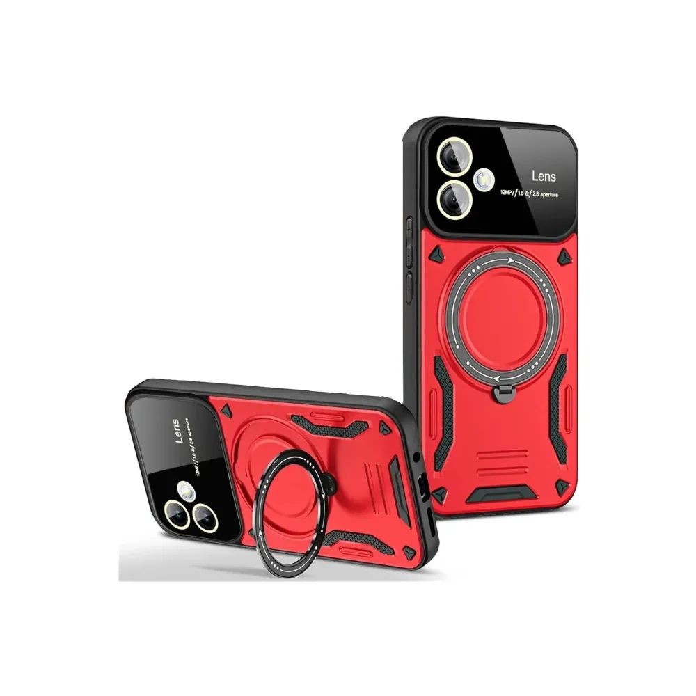 Newface Samsung Galaxy A06 Kılıf Joy Lens Standlı Kapak - Kırmızı