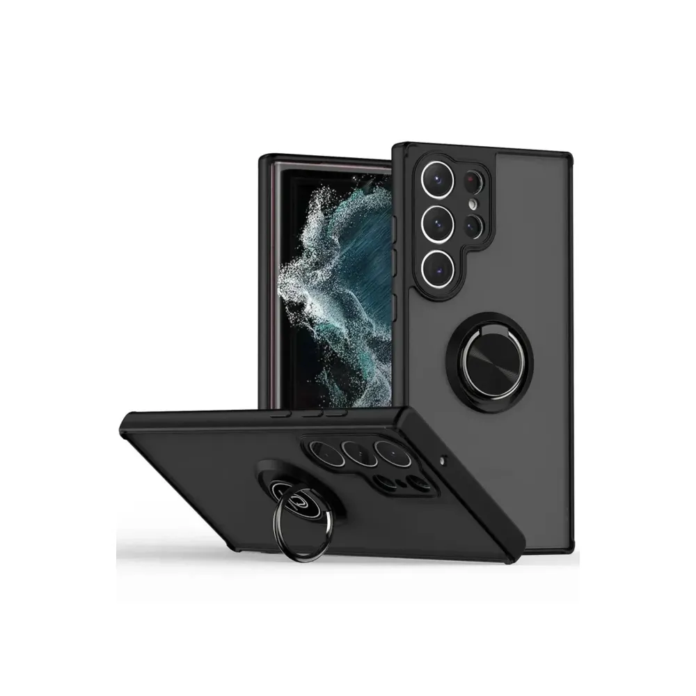 Newface Samsung Galaxy S25 Ultra Kılıf Montreal Yüzüklü Silikon Kapak - Siyah