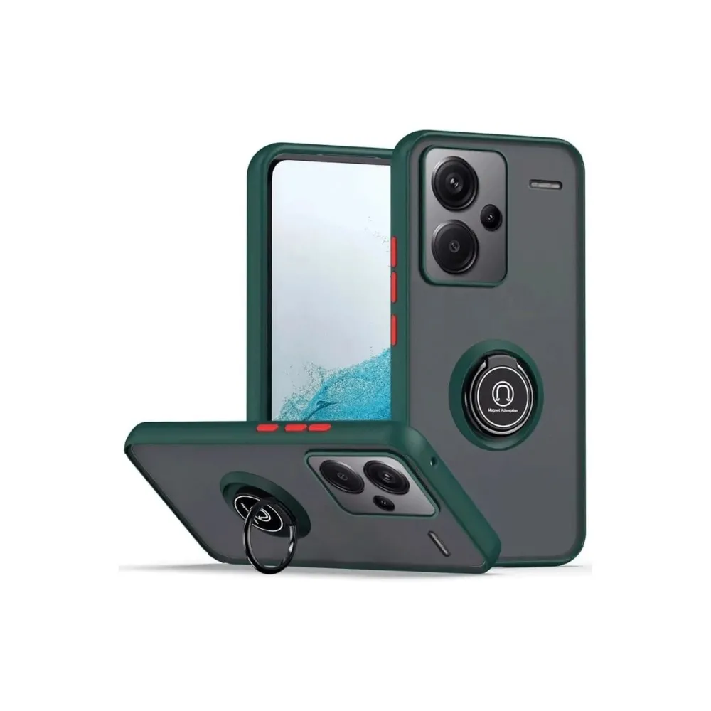 Newface Xiaomi Redmi Note 13 Pro Plus Kılıf Montreal Yüzüklü Silikon Kapak - Yeşil