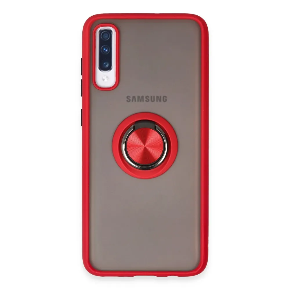 Newface Samsung Galaxy A70 Kılıf Montreal Yüzüklü Silikon Kapak - Kırmızı