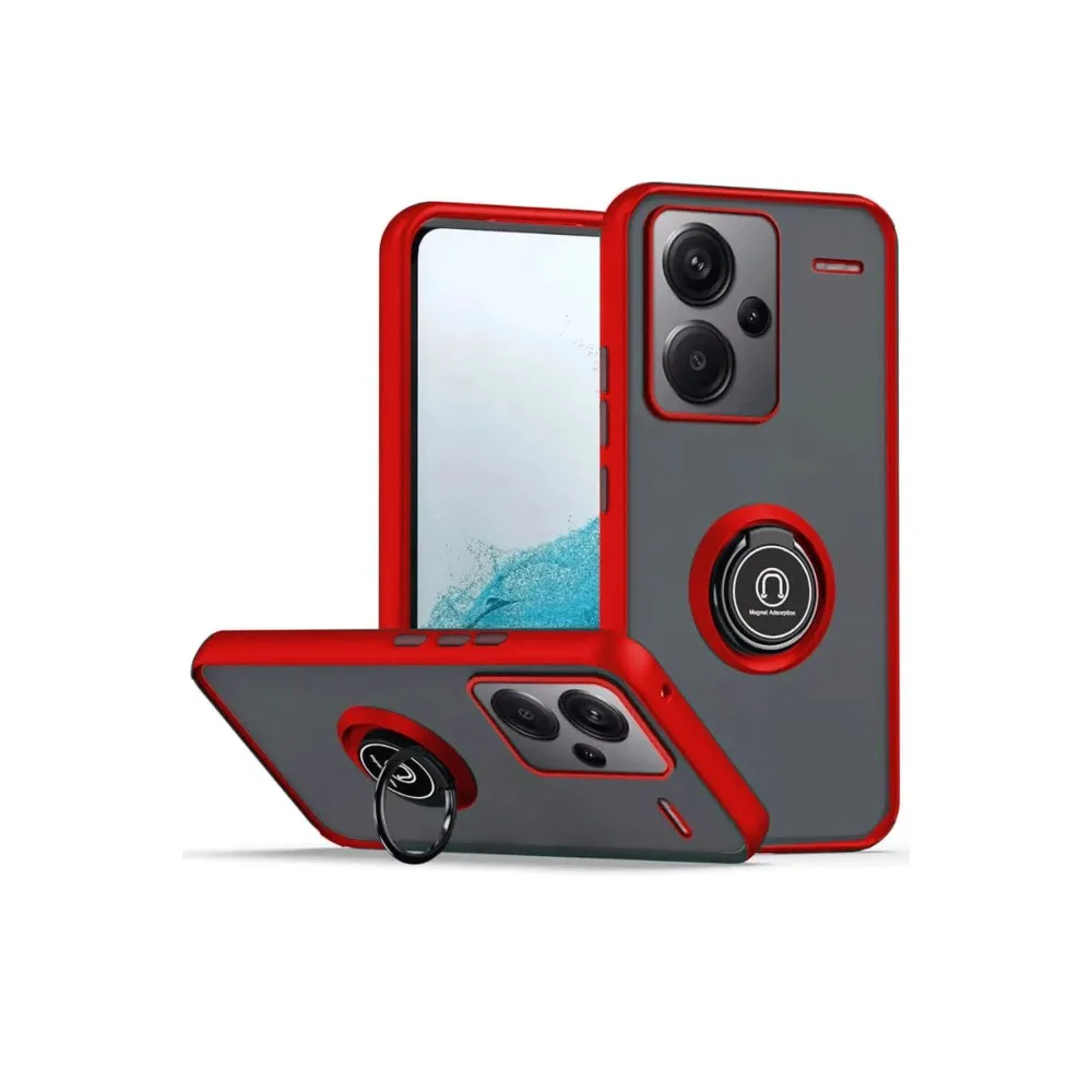 Newface Xiaomi Redmi Note 13 Pro Plus Kılıf Montreal Yüzüklü Silikon Kapak - Kırmızı