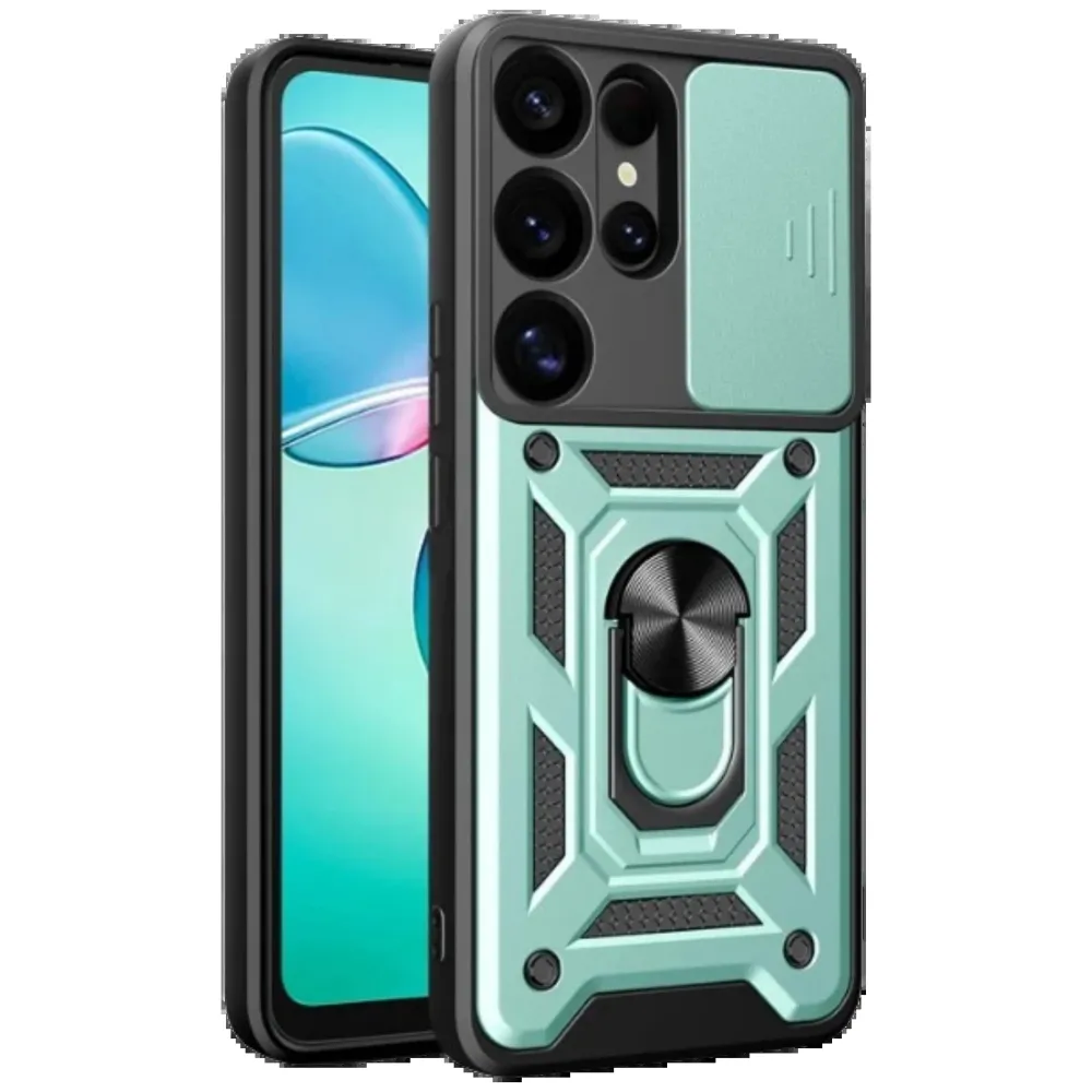 Newface Samsung Galaxy S25 Ultra Kılıf Pars Lens Yüzüklü Silikon - Yeşil