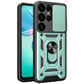 Newface Samsung Galaxy S25 Ultra Kılıf Pars Lens Yüzüklü Silikon - Yeşil