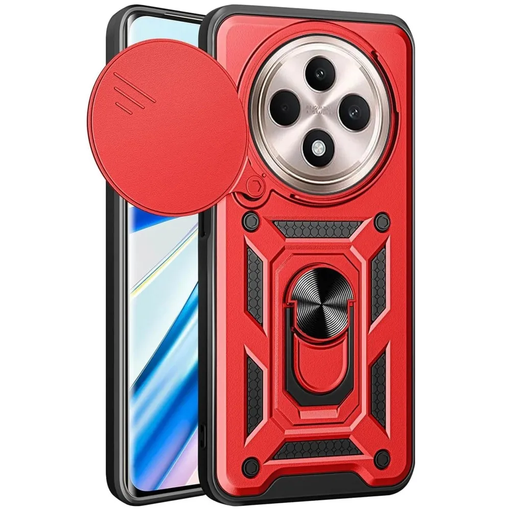 Newface Xiaomi Redmi 14C Kılıf Pars Lens Yüzüklü Silikon - Kırmızı