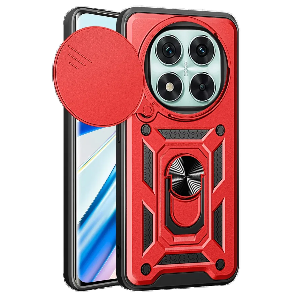 Newface Xiaomi Redmi Note 14 Pro 4G Kılıf Pars Lens Yüzüklü Silikon - Kırmızı