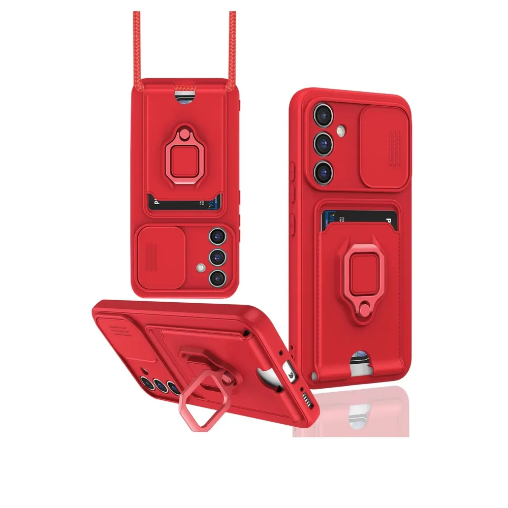 Newface Samsung Galaxy A56 Kılıf Zuma Kartvizitli Yüzüklü Silikon - Kırmızı