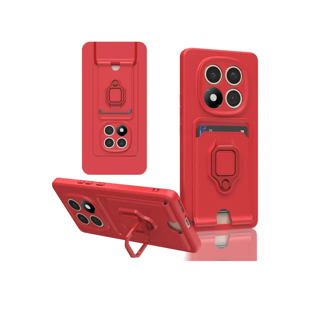 Newface Xiaomi Redmi Note 14 Pro Plus Kılıf Zuma Kartvizitli Yüzüklü Silikon - Kırmızı