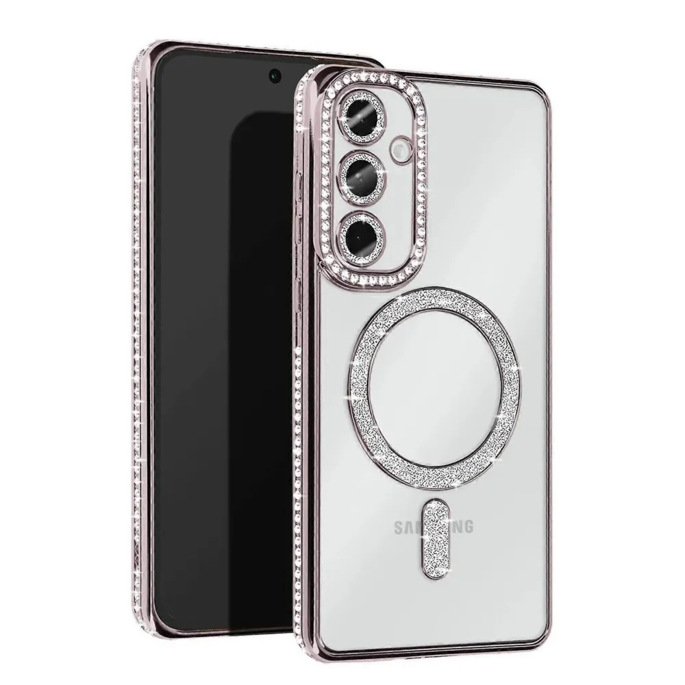 Newface Samsung Galaxy S25 Kılıf Joke Simli Magneticsafe Kılıf - Gümüş