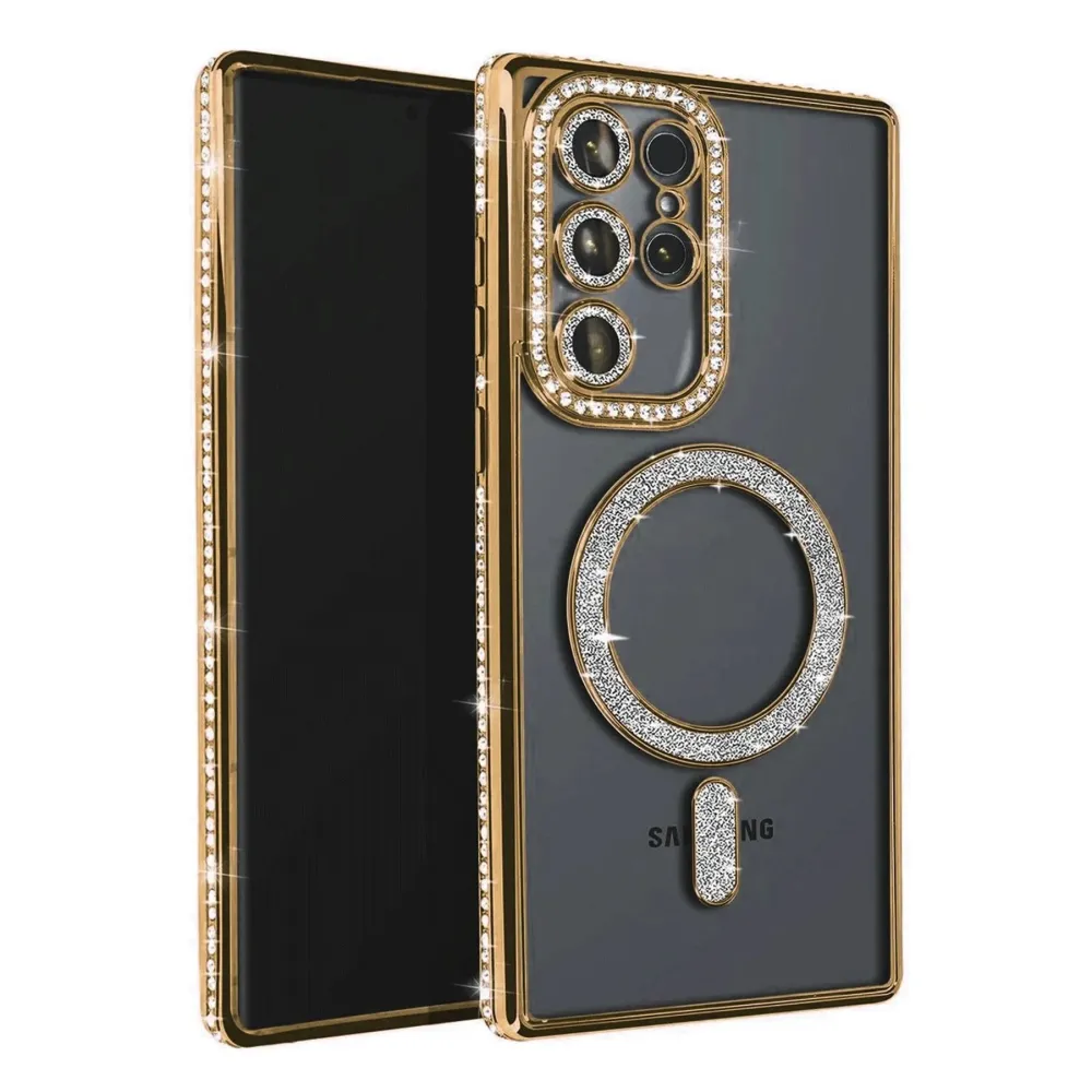 Newface Samsung Galaxy S25 Ultra Kılıf Joke Simli Magneticsafe Kılıf - Gold