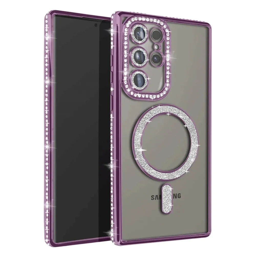 Newface Samsung Galaxy S25 Ultra Kılıf Joke Simli Magneticsafe Kılıf - Derin Mor