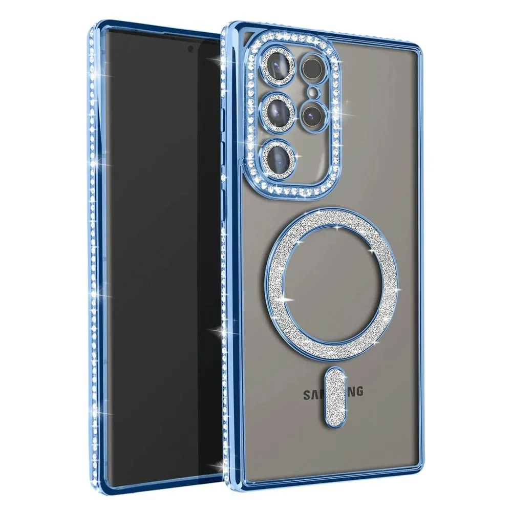 Newface Samsung Galaxy S25 Ultra Kılıf Joke Simli Magneticsafe Kılıf - Mavi